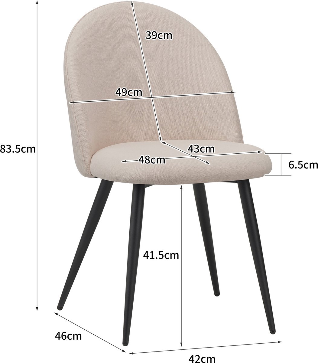 Albatros Capo Eetkamerstoelen met Stoffen Bekleding, Set van 4, Beige - Stijlvol Vintage Ontwerp, stoffen bekleding, SGS-getest Gestoffeerde Stoel - Moderne Keukenstoel, Eetkamerstoel – foto 4