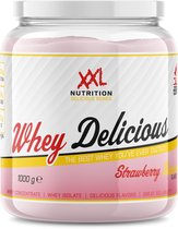 XXL Nutrition - Whey Delicious - Aardbei Banaan - Wei Eiwitpoeder met BCAA & Glutamine, Proteïne poeder, Eiwit shake, Whey Protein - 1000 gram