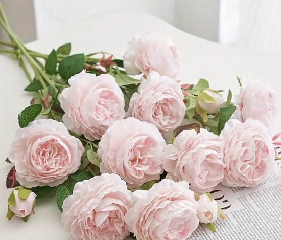Kunstbloemen Kunst Rozen 5 stelen Pioenrozen roze