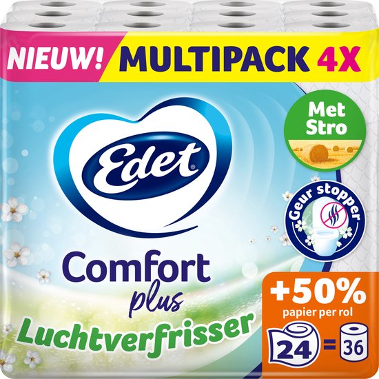 Foto: Edet comfort plus toiletpapier met luchtverfrisser 3 laags 24 maxi rollen 36 rollen voordeelverpakking