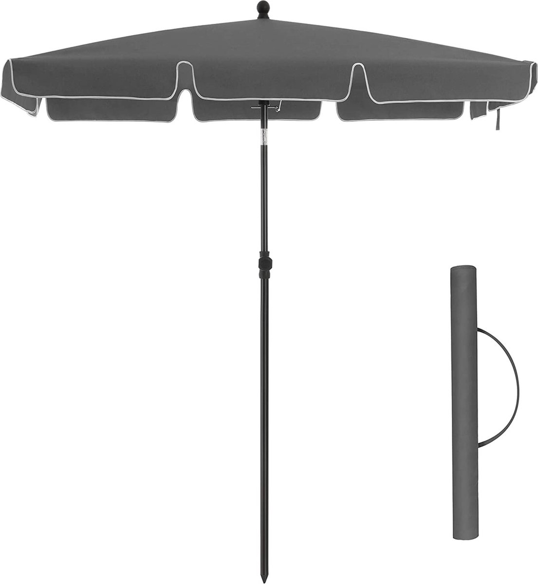 ACAZA Gray Rectangular Patio Parasol, 200 x 125 cm, with Carry Bag. Tilt function, Water-resistant. Ideal for Apartment Terrace or Beach.