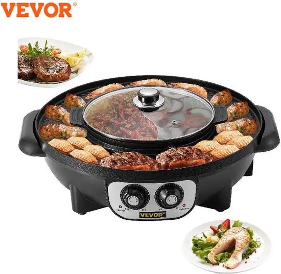 Grillplaat - Grill - Grill plaat - Grill apparaat - Koreaanse BBQ - Hotpot Elektrisch - Korean BBQ - Koreaanse Grill - Koreaanse Grill en Hotpot Set - Korean BBQ Grill - Gourmetstel - Steengrill