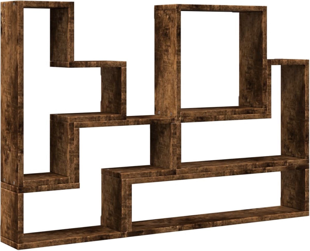 vidaXL Wandschap - 96x12x64 - cm - bewerkt - hout - gerookt - eikenkleurig gerookt eiken