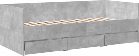 vidaXL - Slaapbank - met - lades - 90x190 - cm - bewerkt - hout - betongrijs