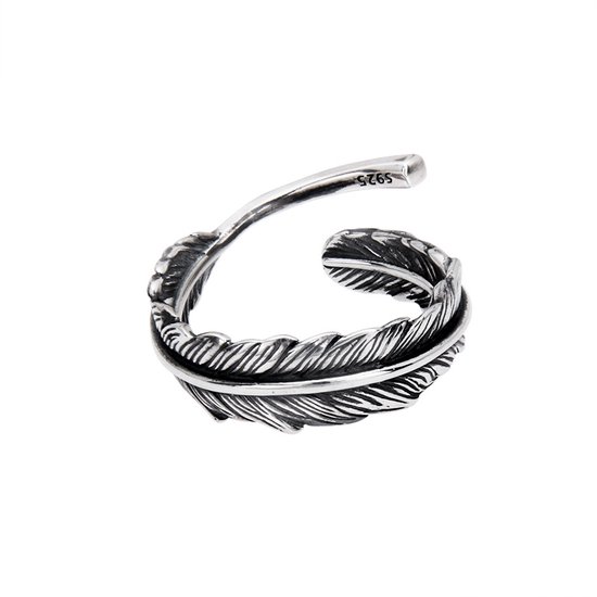 Paragon Cat.s925 sterling zilveren eenvoudige veer verstelbare ring voor dames en heren