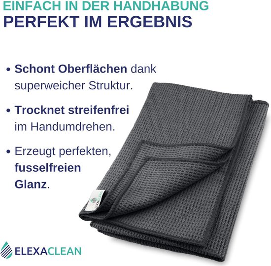 ELEXACLEAN microvezel droogdoek, Premium wafeldoek (2 stuks, 60 x 40 cm, geel), super zachte kwaliteit, voor auto, glas, keuken, servies, bad