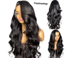 Frazimashop- Braziliaanse dames golf pruik- echt haar-13x4 Front Lace Wig_100% Human Hair_ Braziliaanse Body Wave, 24 inch 60 cm.