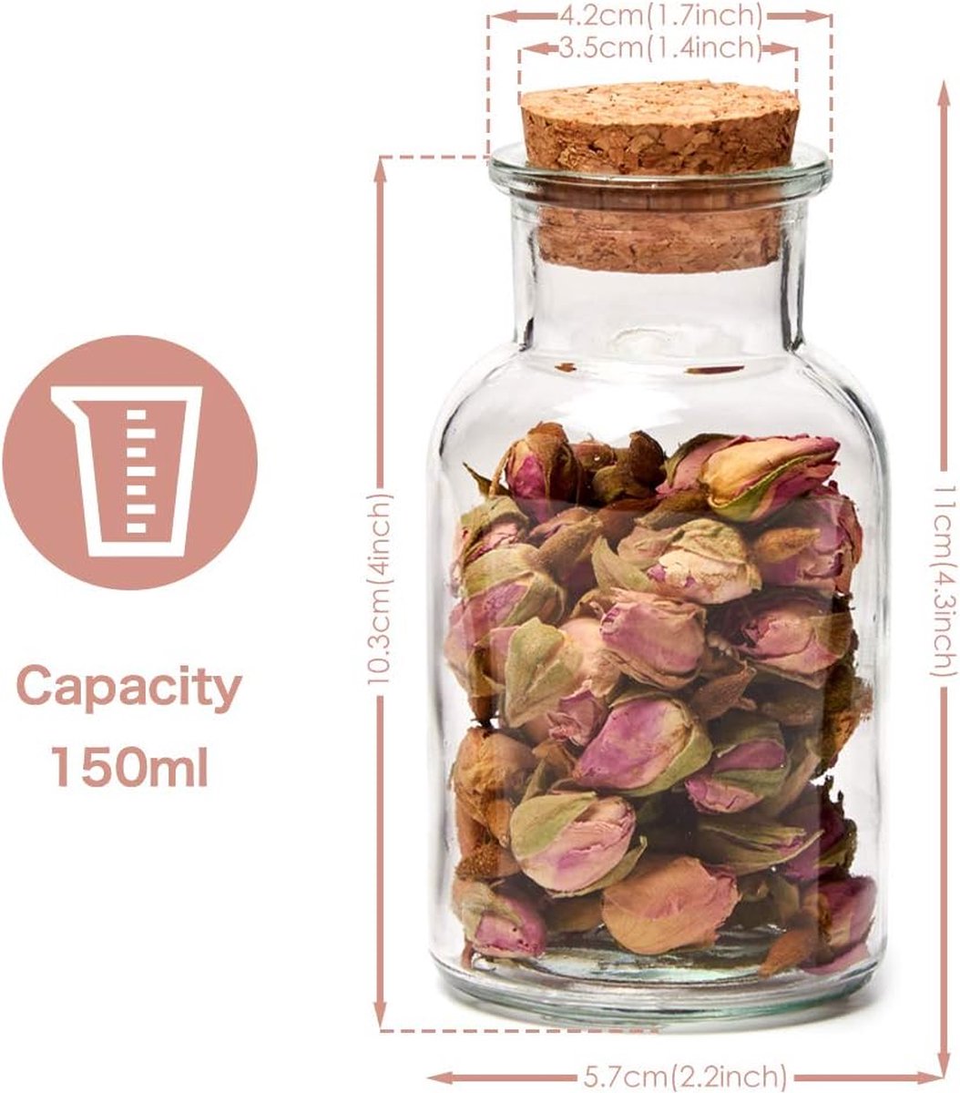 4 Mini Bocaux à Épices En Verre 50 Ml Avec Bouchons Liège Et Pelle En Bois - Pour Épices, Sel, Thé - Décoration Cuisine