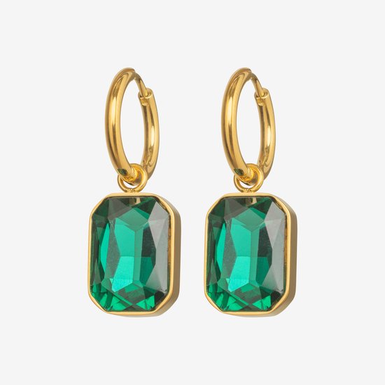 Essenza Sparkling Green Stone Earrings Gold