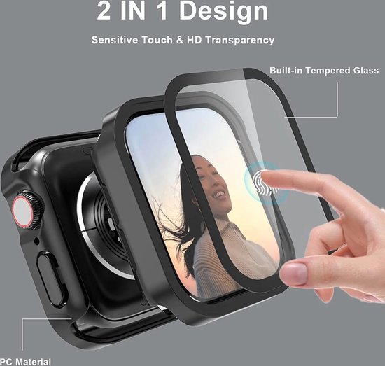 Royal Empire Couverture complète en Tempered Glass – Protecteur d'écran – Coque pare Bumper – Convient pour Apple Watch taille 44 mm – Coque de protection – Protecteur d'écran – Glas trempé – Couleur Starlight