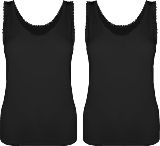 Maillot de Corps Femme avec Dentelle - Lot de 2 - Viscose de Bamboe - Zwart - Taille 2XL/3XL | Doux et soyeux, respirant et ajustement parfait
