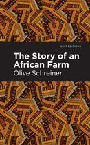 Boekomslag met een patroon van bruine, oranje, gele en rode stroken in een geometrisch ontwerp. De titel 'The Story of an African Farm' en de naam 'Olive Schreiner' staan centraal.