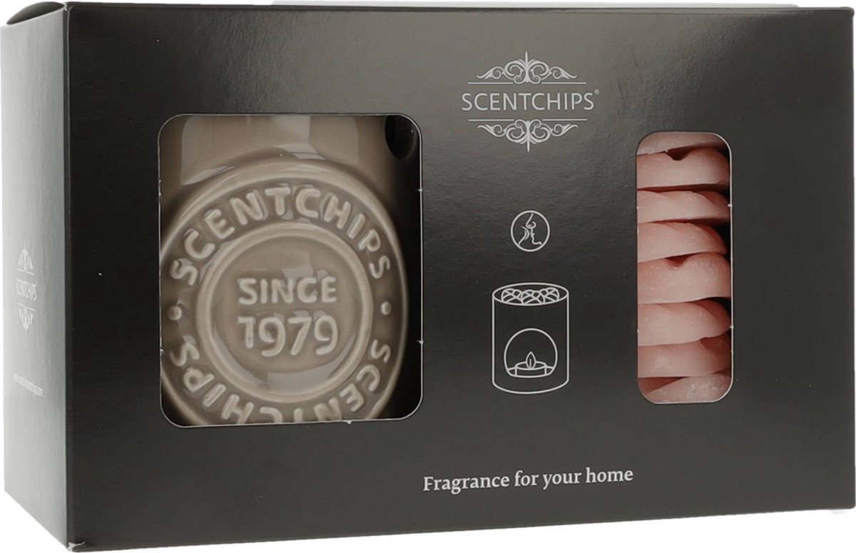 Scentchips® Giftset Freesia Lychee - Waxbrander met Scentchips - Waxmelts - Geurwax - Geschenkdoos - Huisparfum - Geurbrander - Giftbox – Zwart