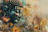 Affiche de jardin Bouddha - Affiche de jardin sculpture - Posters de jardin Fleurs - Affiche d'extérieur - Toile de jardin - Décoration de jardin décoration murale affiche de jardin 150x100 cm