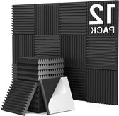 30×30×5 cm Zelfklevend Akoestisch Schuim Panelen voor Absorptie van Echo's - 12 Pack TONOR Geluidsabsorberend Schuim - Thuis en Studio Gebruik - Zwart acoustic panels