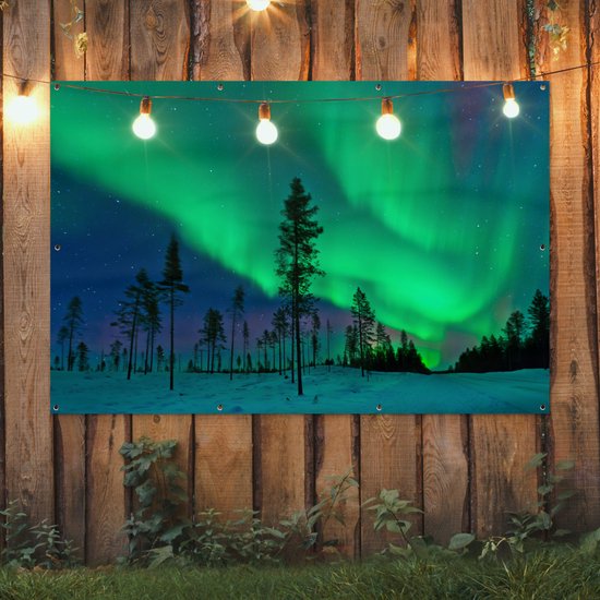 Northern lights above Sweden Garden poster 200x100 cm - Toile de jardin / Toile d'extérieur / Peintures d'extérieur (décoration de jardin) XXL / Groot format!
