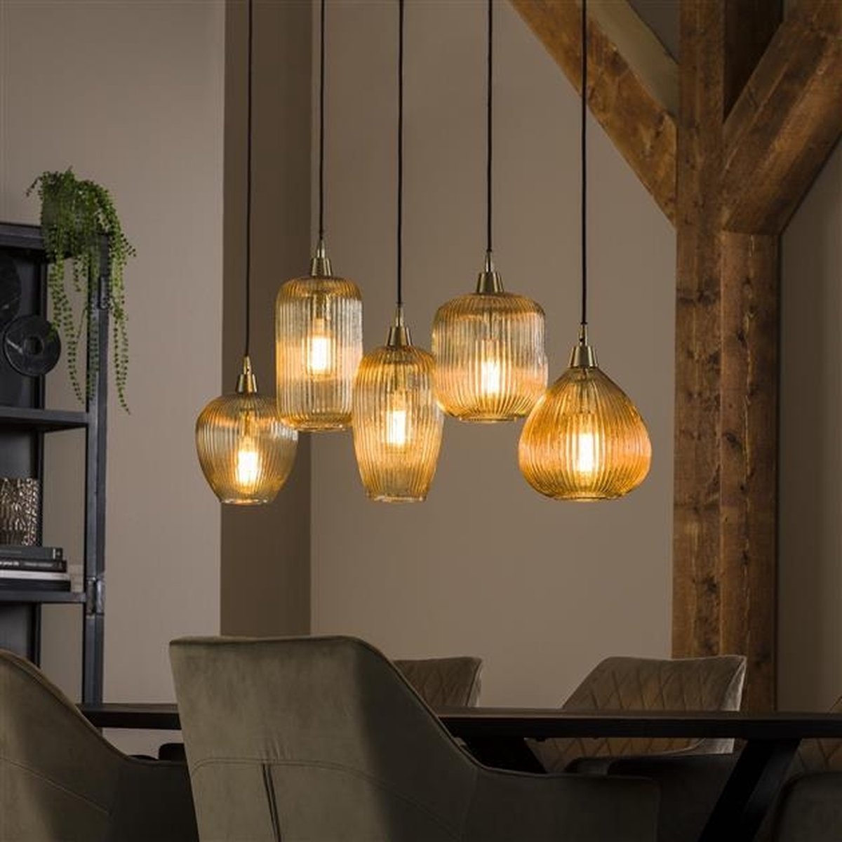Giga Meubel Hanglamp Stripe Glass Mix - Amber - 5-Lichts - 120x20x150cm
