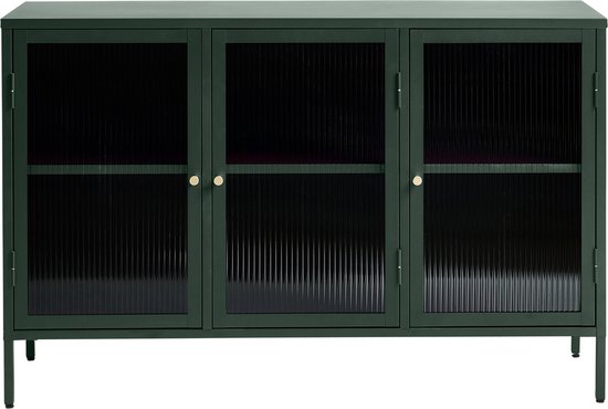 Buffet Vert - Métal & Glas - 3 Portes - 40x132x85cm - Fermeture Amortie - Buffet Bronco - Giga Living