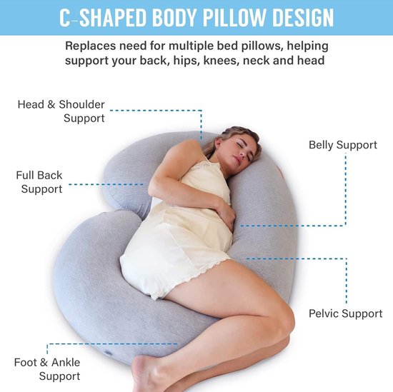 Coussin de grossesse - Forme C, housse jersey, coussin de grossesse, kussen et kussen pour femme enceinte