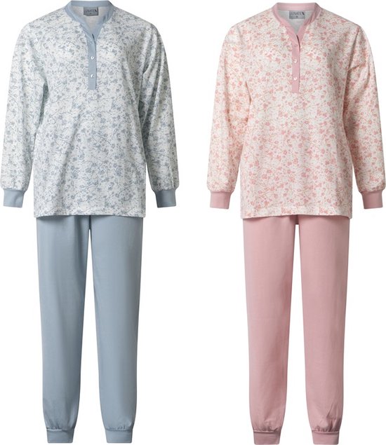 Lunatex - 2 dames pyjama's 124234 - ocean blue en roze - maat 4XL