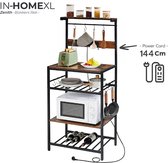 IN-HOMEXL Armoire de cuisine Velon - Chariot de cuisine - Etagère de rangement - Etagère de boulangerie avec prise - Industriel - Bois/Métal - 60x40x172 cm