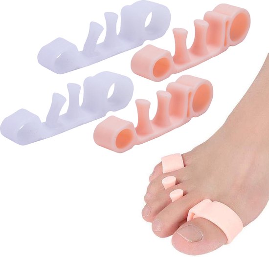 Foto: Teenspreider 2 paar 4 stuks gel teenseparatoren pijnvermindering correctie hamertenen hallux valgus teenstretcher pedicure yoga hardlopen voor mannen en vrouwen voor alle tenen geschikt