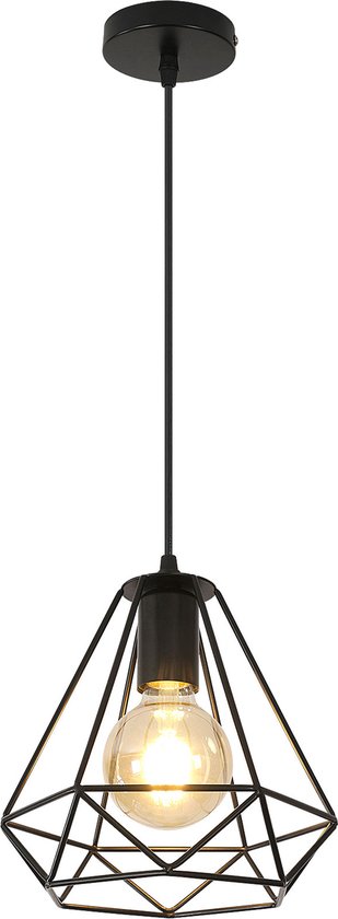 Delaveek-Enkele Diamond Hanglamp - Zwart - 20*23cm - Hangerdraad 1,2m (verstelbaar) - E27 lampkop (zonder lichtbron)