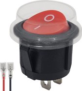 ProRide® Wipschakelaar ON/OFF KCD2-202 - met Beschermkapje en Aansluitkabel - 2-pins - Rond ⌀20mm - 250V/6A - Rood