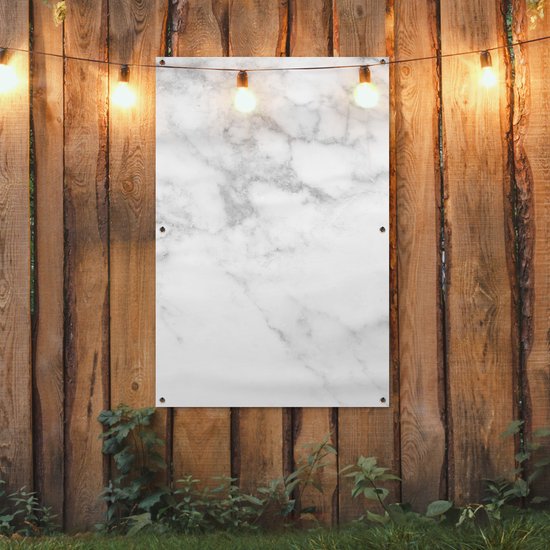 Affiche jardin - Toile jardin - Posters de jardin extérieur - Marbre - Wit - Grijs - Luxe - Aspect marbre - Pierre - 80x120 cm - Jardin.