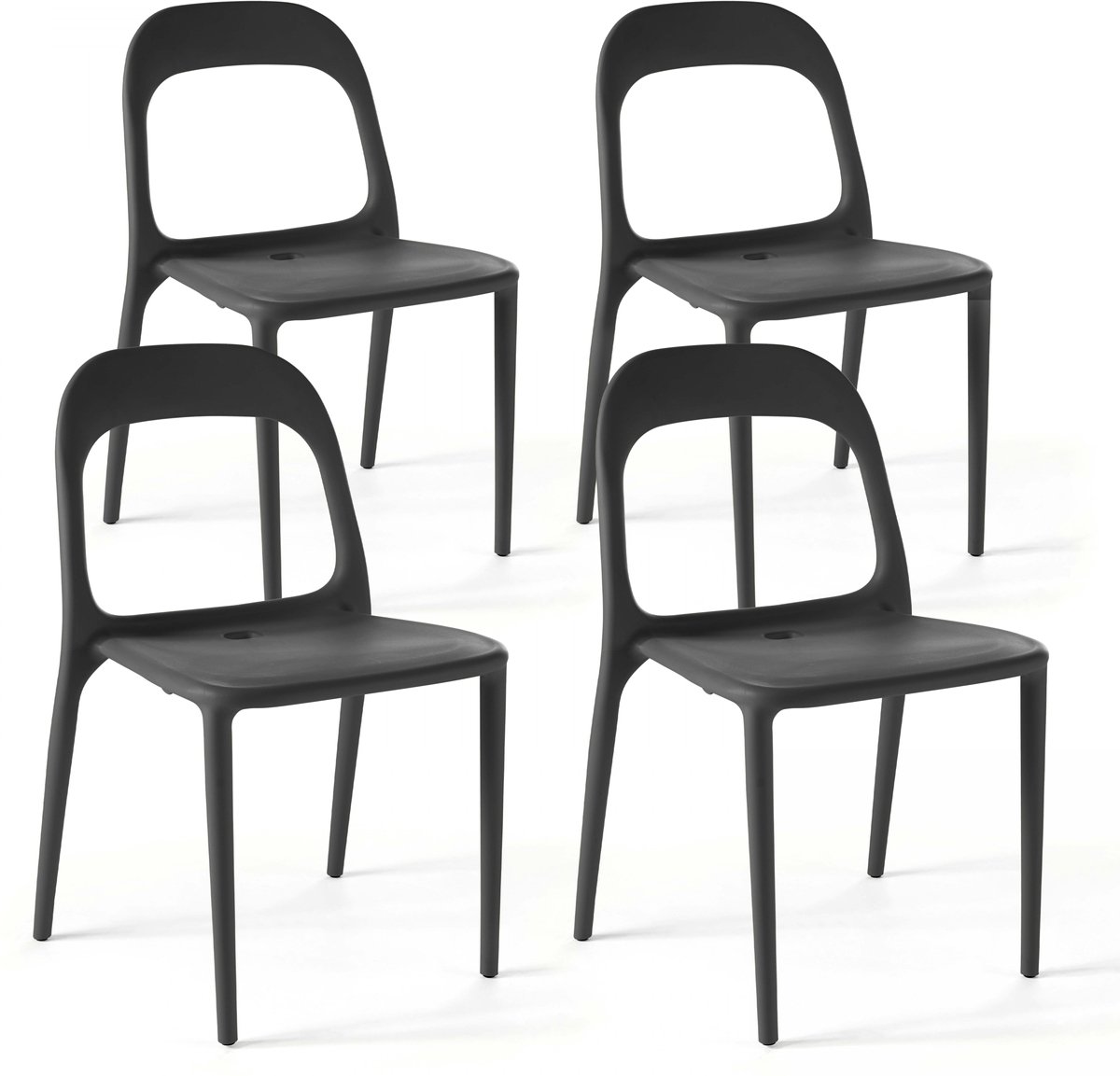 Oviala - Set van 4 zwarte plastic stoelen - Milan