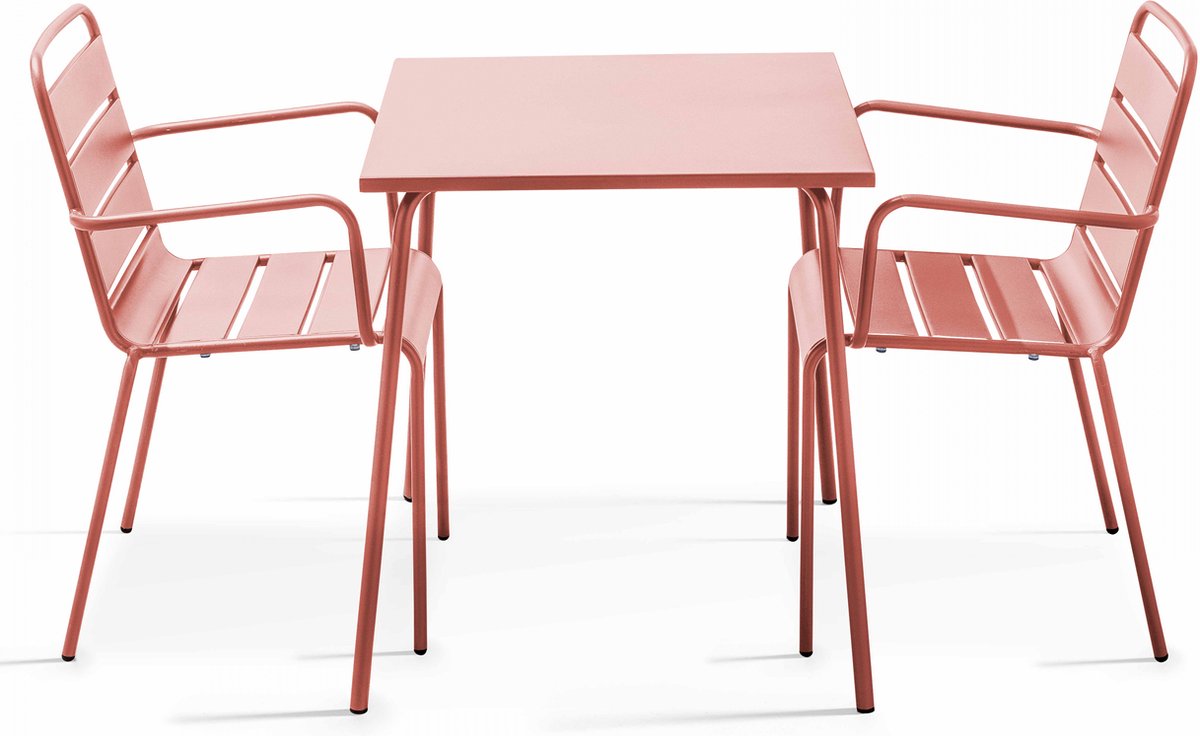 Oviala - Set van een vierkante tuin tafel en 2 kleistoelen van staal - Palavas