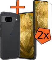 Hoesje Geschikt voor Google Pixel 8a Hoesje Siliconen Cover Case Met 2x Screenprotector - Hoes Geschikt voor Google Pixel 8a Hoes Back Case - Transparant