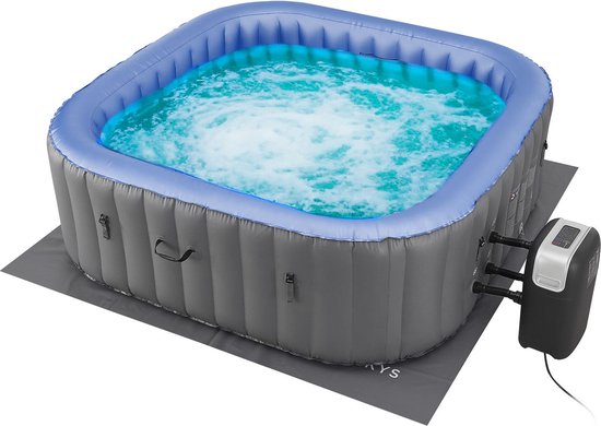 Juskys Opblaasbare Whirlpool / Bubbelbad Palmira - 6 Personen - 210 x 210 cm - Grijs - Incl. Toebehoren & LED