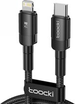 Toocki Oplaadkabel 'Fast Charging' - USB-C naar Lightning - 35W 3A Snellader - Power Delivery - 2 Meter - voor Apple iPhone 8/X/XS/XR/11/12/13/14/SE, iPad, AirPods, Watch - Tot 5 Keer Sneller - Snoer van gevlochten Nylon - Apple Carplay - ZWART
