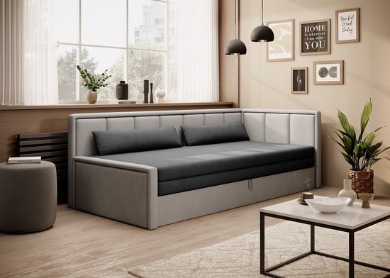 Fulgeo P - Sleepking - Sofa Bed -Vouwbank - Slaapbank - Met opbergruimte - Voor beddengoed - Grijs/Lichtgrijs -Chenille - Jeugd - Slaapgedeelte 150 x 200 cm - Maxi Maja