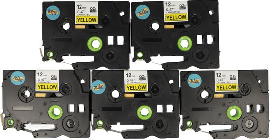Dappaz - 5 stuks Compatible Brother Tze-631 / Qze-631 Label Tape - Zwart op Geel - 12mm x 8m - Geschikt voor Brother P-touch