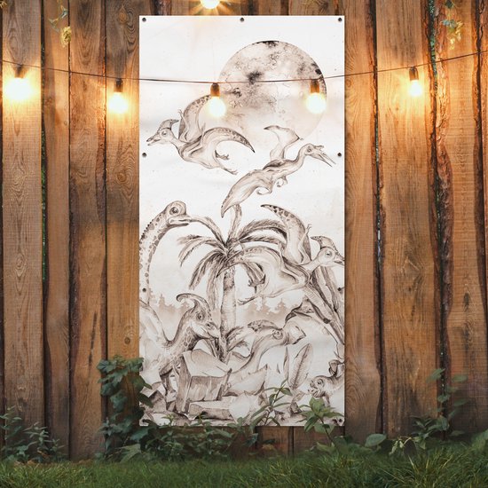 Affiche de clôture Dino - Enfants - Jungle - Plantes - Kids - 100x200 cm - Toile de jardin