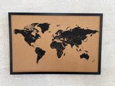 Prikbord dubbelzijdig wereldkaart/ naturel incl. ophangsysteem en punaises 39x59.5 cm