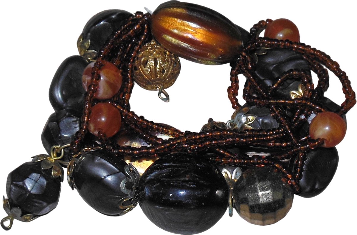 Armband dubbel met grijs-goud en bruine tinten