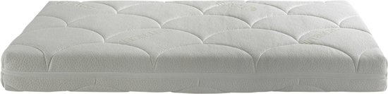 Wit ledikantmatras met gebogen stiksels en rits.