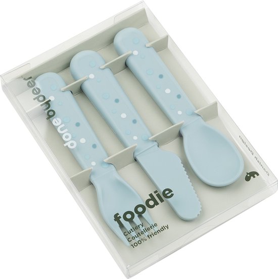 Done By Deer Set Primo Pasto Foodie Blue – Ciotola, Mini Tazza E Cucchiaio, Antiscivolo, Senza BPA, Adatto A Microonde E Lavastoviglie