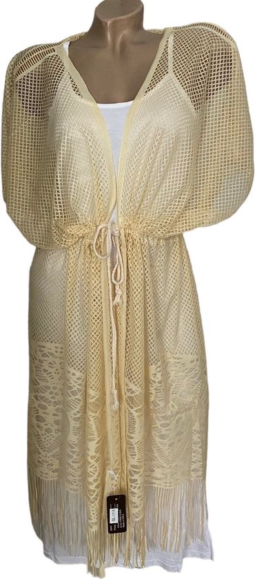 Foto: Kanten vest kaftan lang met aantrekkoord 90cm one size beige roomwit