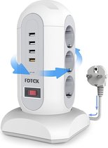 StayPowered Stekkertoren - Jouw Ultieme Stroomoplossing met USB en Terugtrekbare Kabel! - 9 Stopcontacten en 4 USB Poorten - 2500W - Ingebouwde Veiligheidsfuncties - Compact Design - 1.65m Lange Snoer - Wit - Levering Sneller dan Aangegeven!