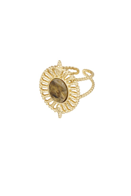 Dames ring - Natuursteen - Goud - Statement ring - one size - verstelbaar - Stainless Steel