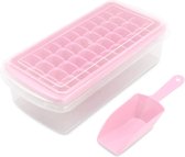 Ice Cube Trays met deksel en bak, 44 Nugget Easy Release ijsvorm - stapelbaar en herbruikbaar - inclusief opbergcontainer en Scoop voor whisky, chocolade en cocktails (roze) Ice cube tray