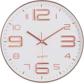 IvoQ Stijlvolle Wandklok - Elegante Witte Quartz Klok met Koperkleurige Accenten - Ideaal voor Elk Modern Interieur