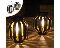 Goliving Solar Tafellamp Nova - Buitenlamp - 2 Stuks - Buiten Lantaarn - Tuinverlichting op Zonne-energie - LED Buitenverlichting - Hanglamp - 20,5 cm - Brons
