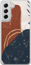 Casimoda® hoesje - Geschikt voor Samsung Galaxy S21 FE - Abstract Terracotta - 2-in-1 case - Schokbestendig - Geometrisch patroon - Verhoogde randen - Rood, Transparant