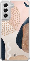 Casimoda® hoesje - Geschikt voor Samsung Galaxy S21 FE - Abstract Dots - 2-in-1 case - Schokbestendig - Geometrisch patroon - Verhoogde randen - Bruin/beige, Transparant