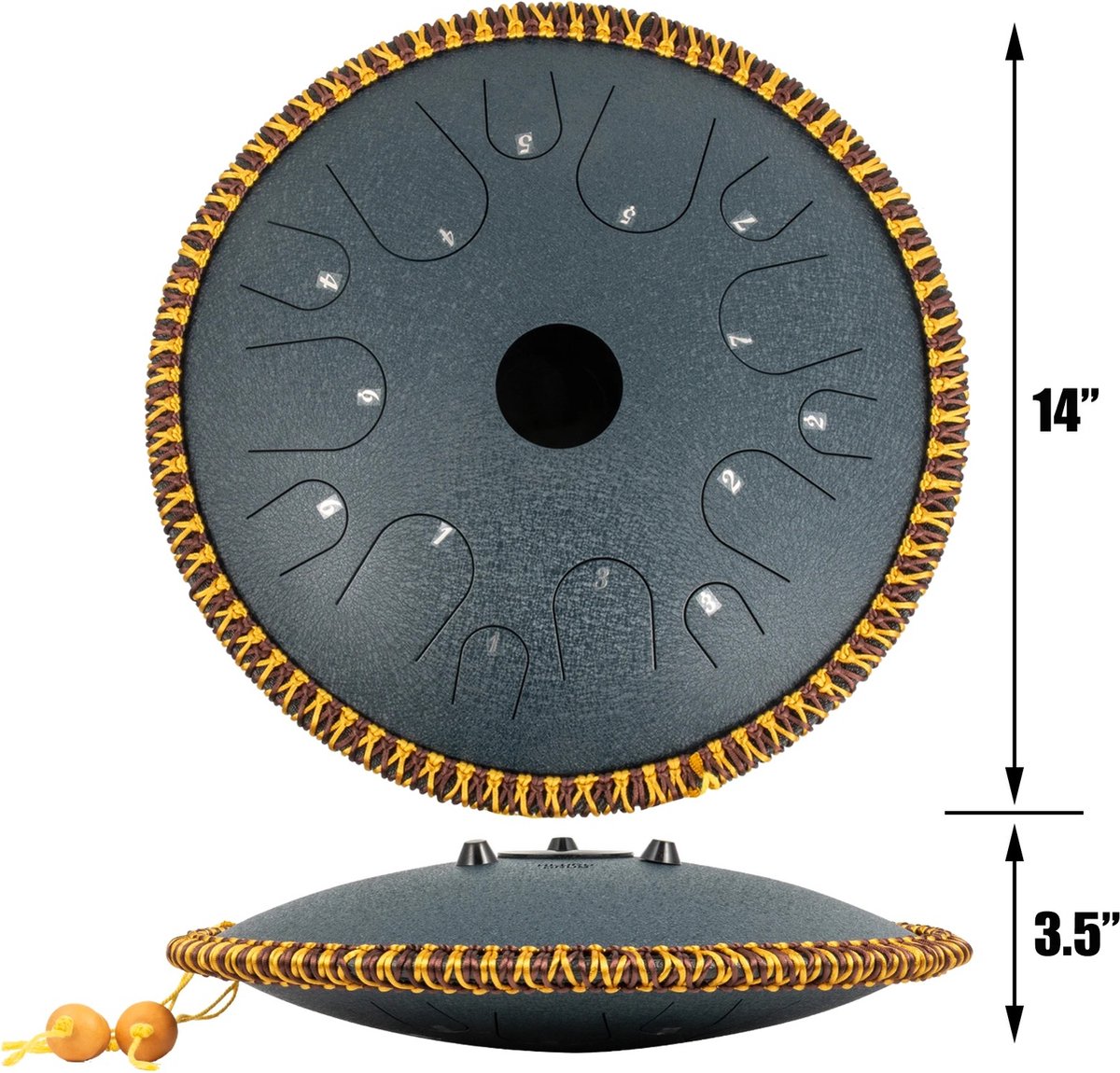 Handpan - Klankschaal, Steel tongue drum - Handpan drum - Percussie- instrument - 14 inch- 14 tonen - C-mineur - met reistas - Navy blue